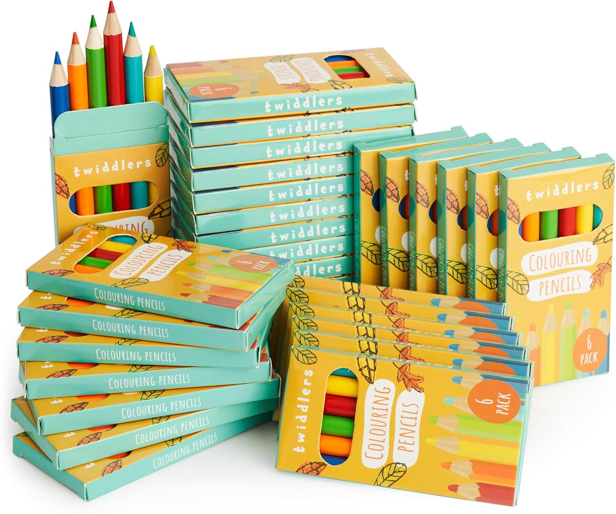 THE TWIDDLERS 30 Boxes of Mini Coloring Pencils for Kids, 6 Pencils Per Box, 180 Total, Bulk Colored Pencils School Supplies for Teachers, Classroom Prizes, Party Bag Fillers