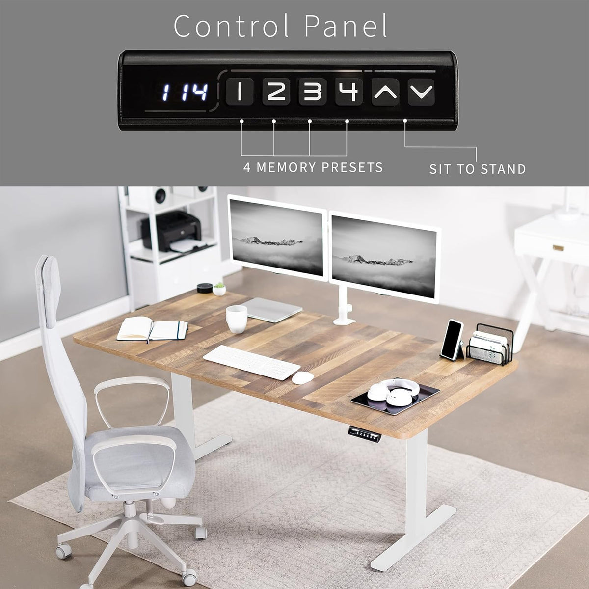 VIVO Electric 71 x 36 in Standing Desk, Memory Height Adjustment, 1B Series, Reclaimed Wood Top White Frame, DESK-KIT-1W7P-36
