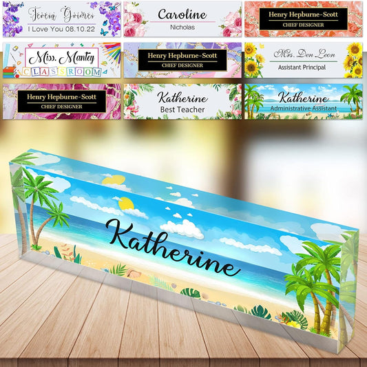 Desk Name Plate Personalized Custom Name Plaque Sign for Desks Office Customized Desk Plate Acrylic Block Decor Gift 8x2.5 inch