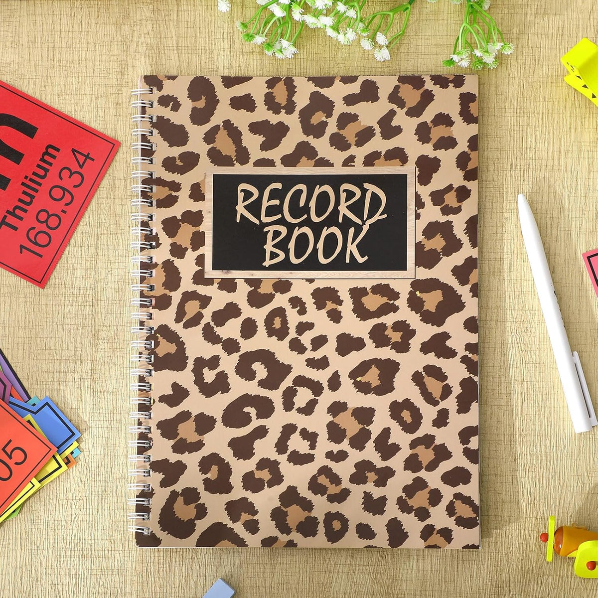 Leopard Teacher Record Book Teacher Grade Book Animal Print Spiral Bound Record Class Gradebook Office Favors Gift for Classroom Attendance Decoration Double Sided Color Printing