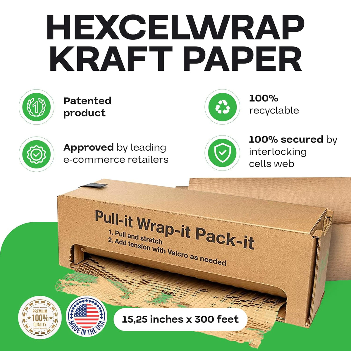 IDL Packaging 15.25" x 300' Refill Roll (Pack of 2) for MP-300N HexcelWrap Honeycomb Packing Paper Station, Brown - Natural Kraft Paper with Interlocking Slit Design for Shipping and Moving