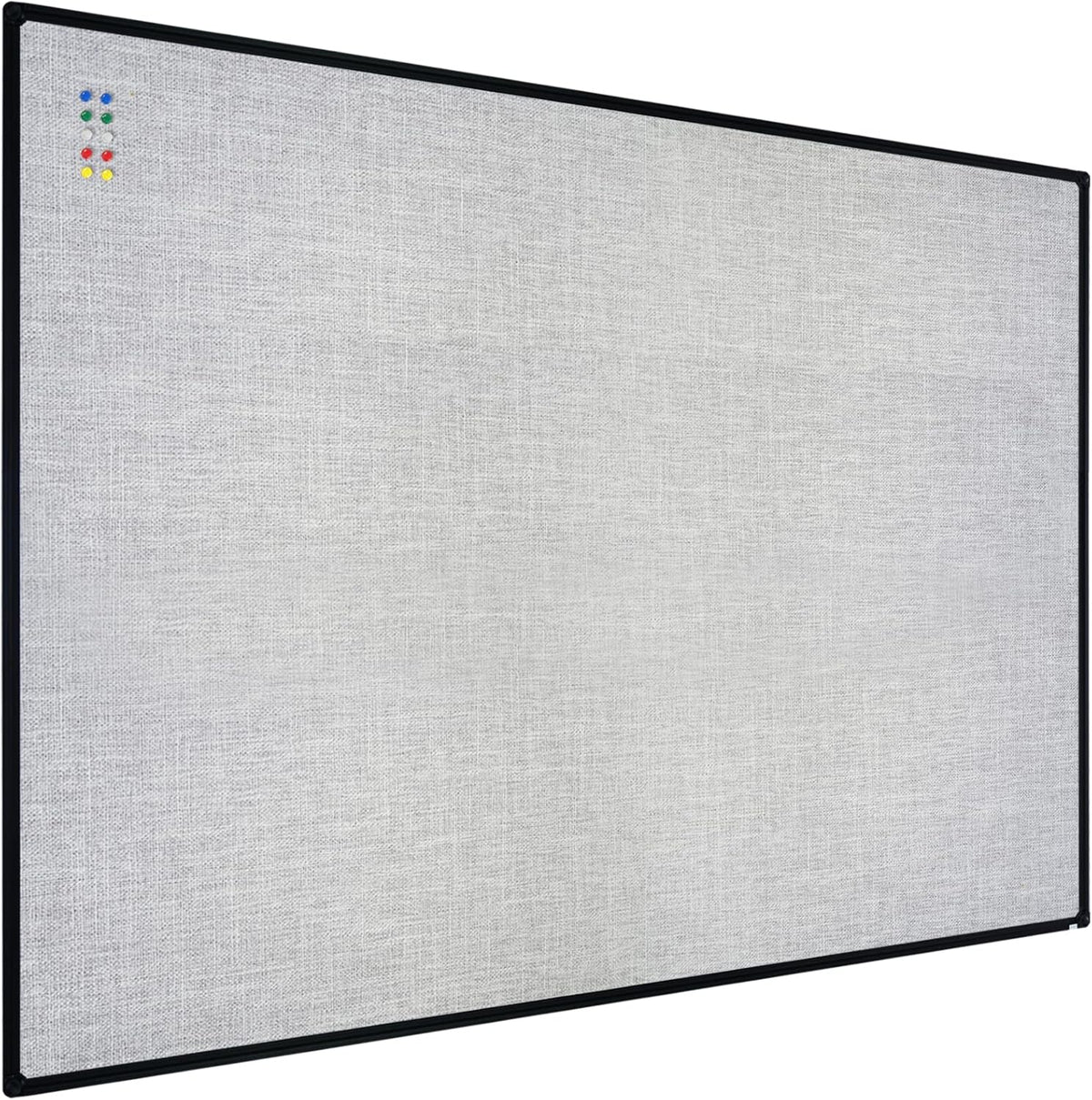 JILoffice Cork Linen Bulletin Board 48 X 36 Inch (Grey), Black Aluminum Frame Wall Mounted Board Memo Pin Board for Office Home and School
