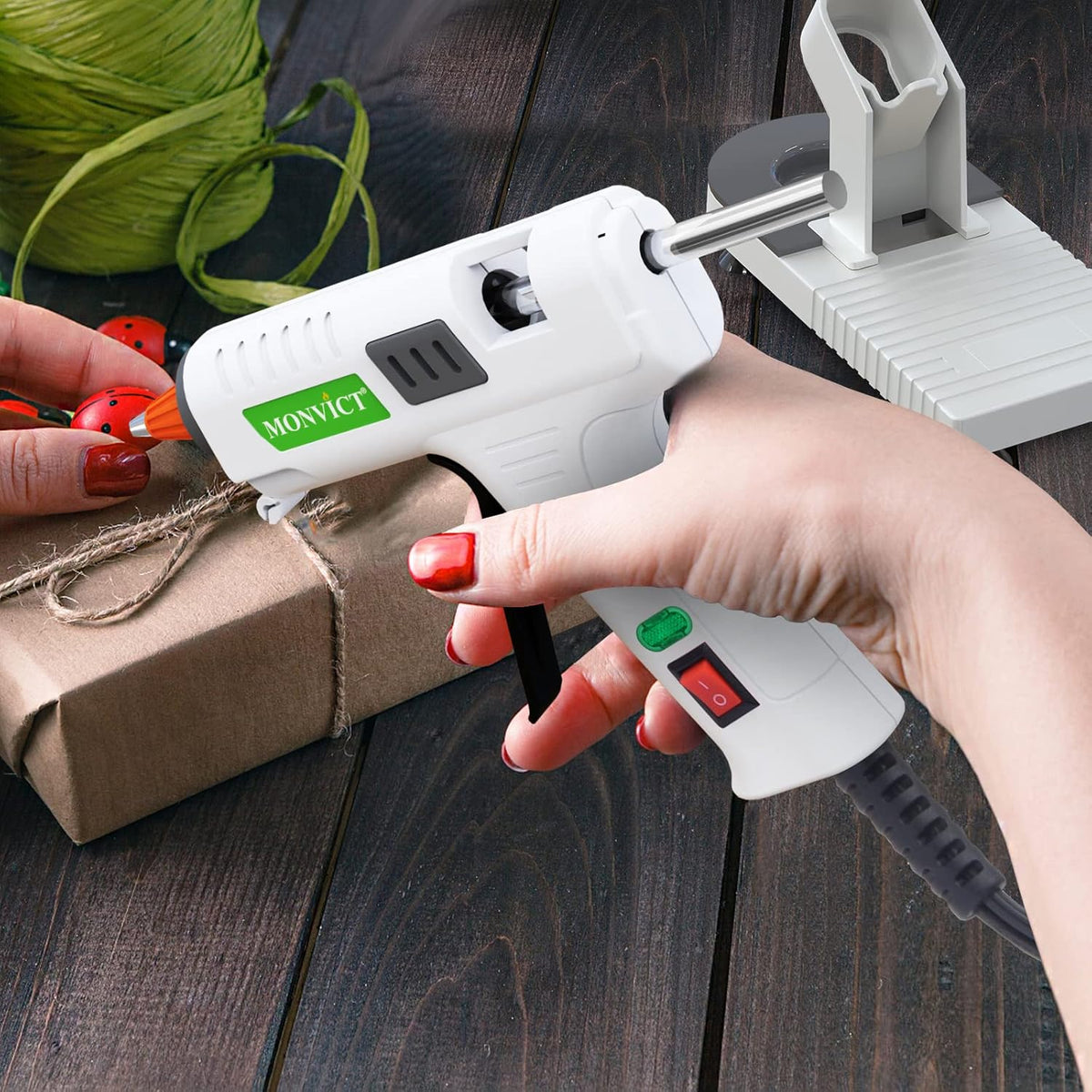 Hot Glue Gun Kit, MONVICT 40W Mini Glue Gun with Fine Tip & 30 Glue Sticks, Suction Cups Stand & Anti Stick Silicone Mat, On/Off Switch Design for DIY, Crafts, Home School Project…