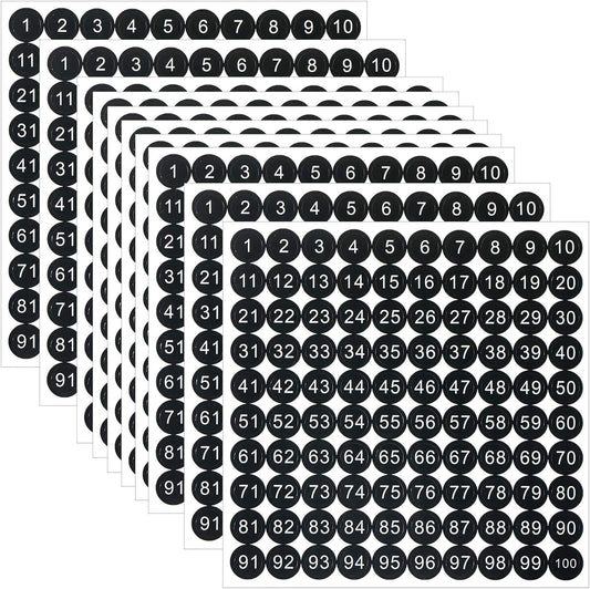 25 Sheets 1 to 100 Vinyl Consecutive Number Stickers 0.4 Inch Small Self-Adhesive Number Labels Waterproof Inventory Stickers Decal for Indoor, Outdoor, Storage, Classification, Boxes and Lockers