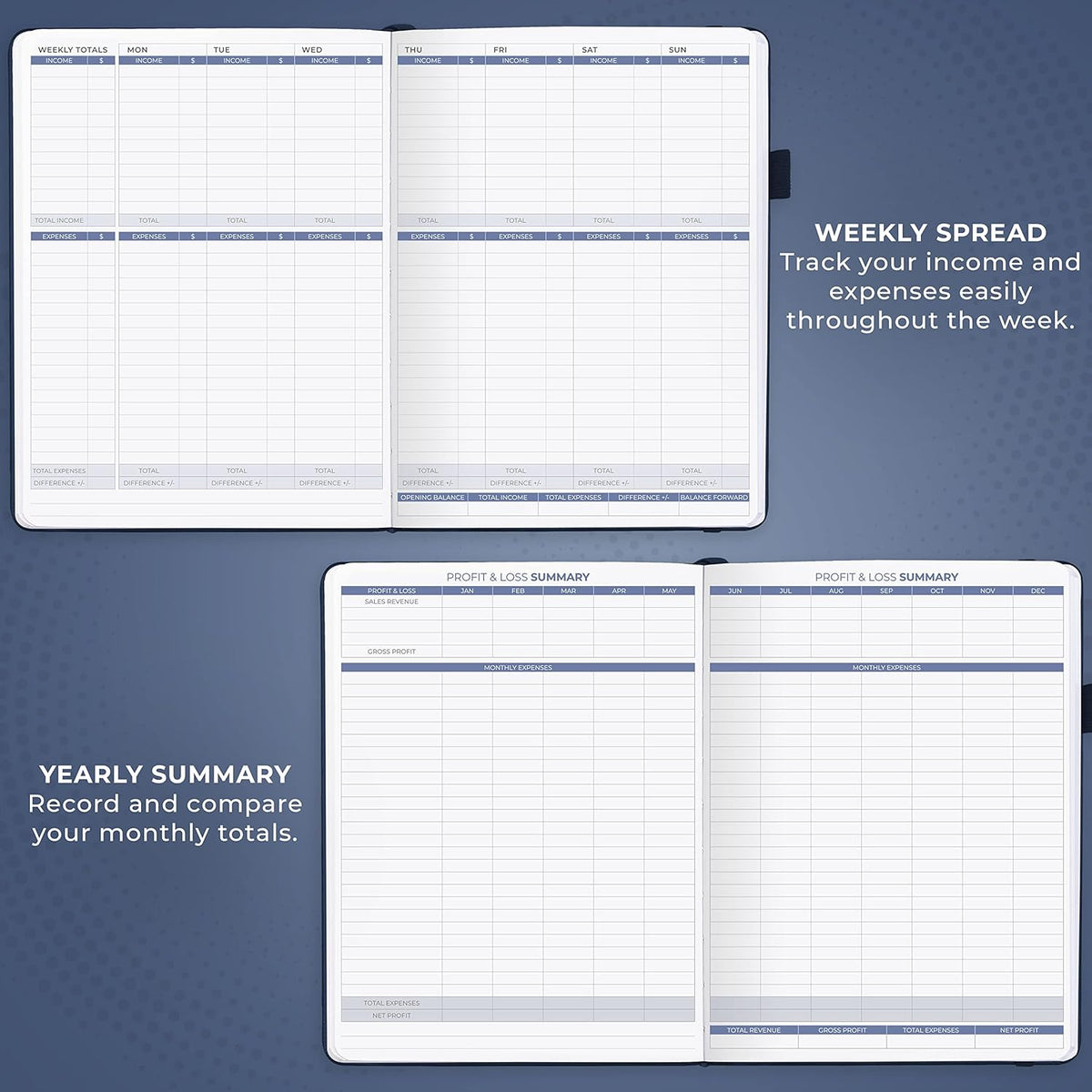 Clever Fox Income & Expense Tracker Large – Accounting & Bookkeeping Ledger Book for Small Business – 2-Year Record Notebook, A4 (Dark Blue)