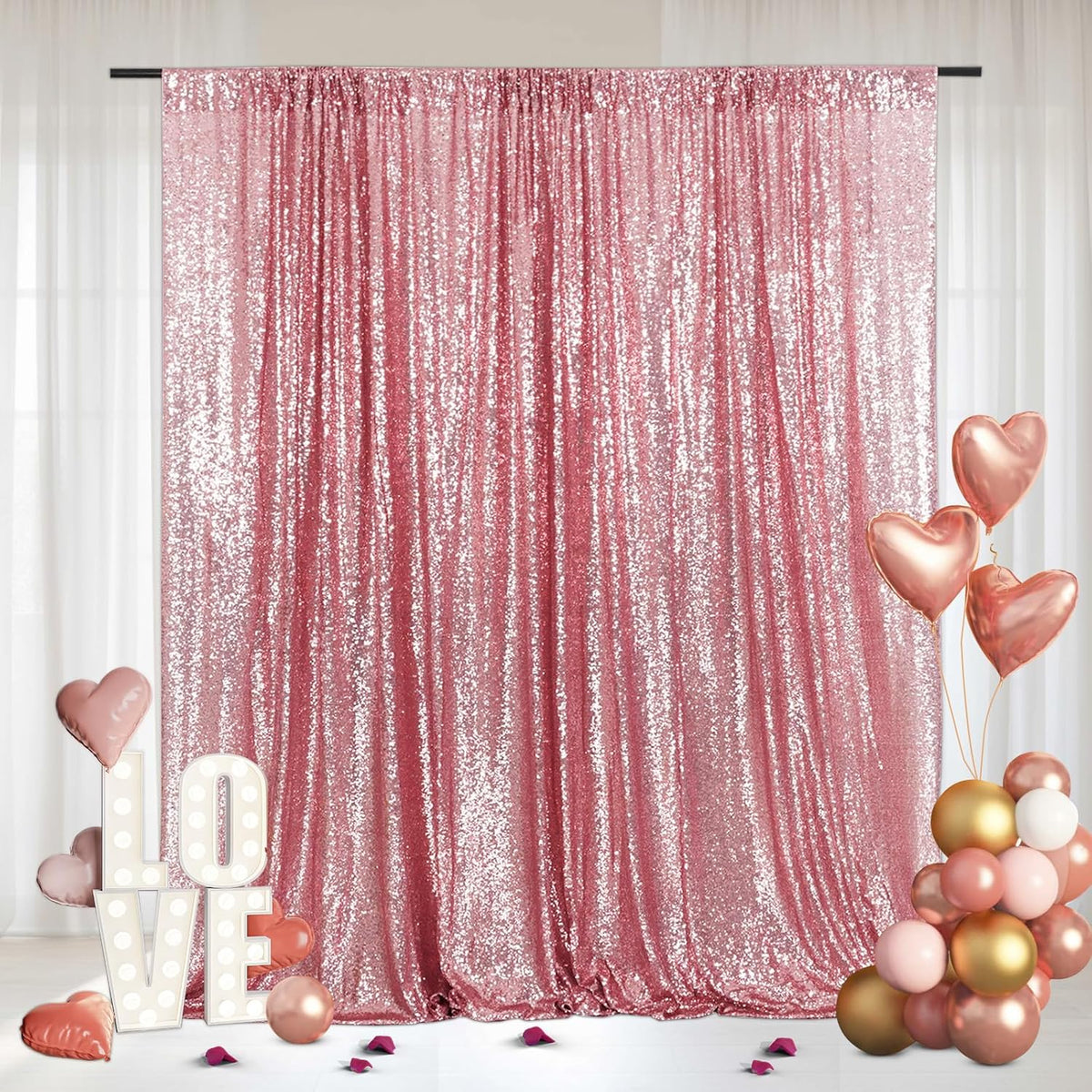 Eternal Beauty Fuchsia Pink Sequin Backdrop, 20x10 Ft Glitter Background Curtains for Shimmer Photography Party Wedding Birthday Back Drop Decor
