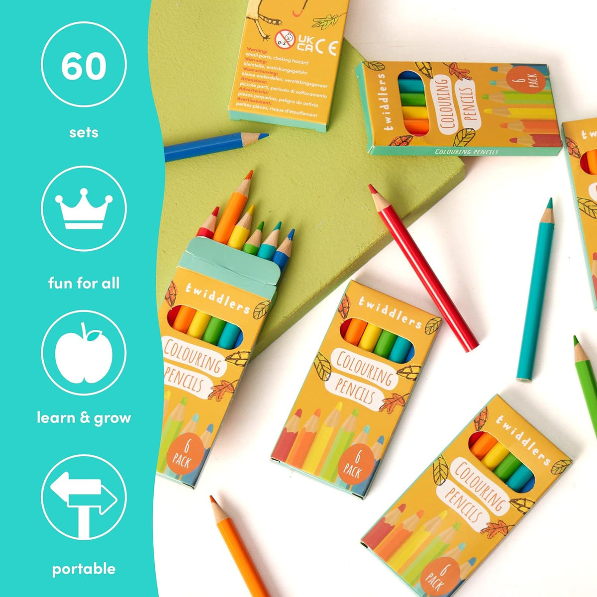 THE TWIDDLERS 60 Boxes of Mini Coloring Pencils for Kids, 6 Pencils Per Box, 360 Total, Bulk Colored Pencils School Supplies for Teachers, Classroom Prizes, Party Bag Fillers for Kids
