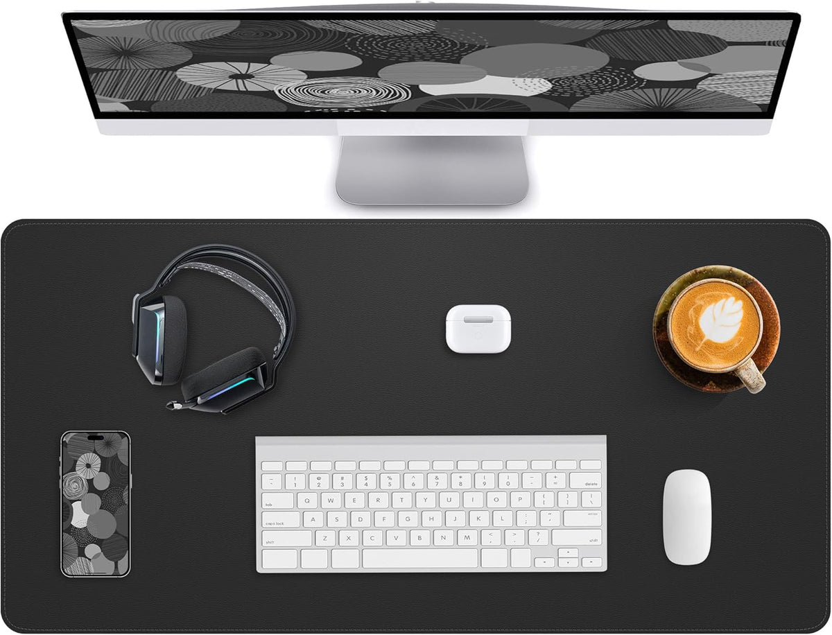Leather Desk Pad Protector,Office Desk Mat,Large Mouse Pad, Non-Slip PU Leather Desk Blotter,Desk Cover mat,Waterproof Desk Writing Pad for Office and Home (Black,35.4" x 17")