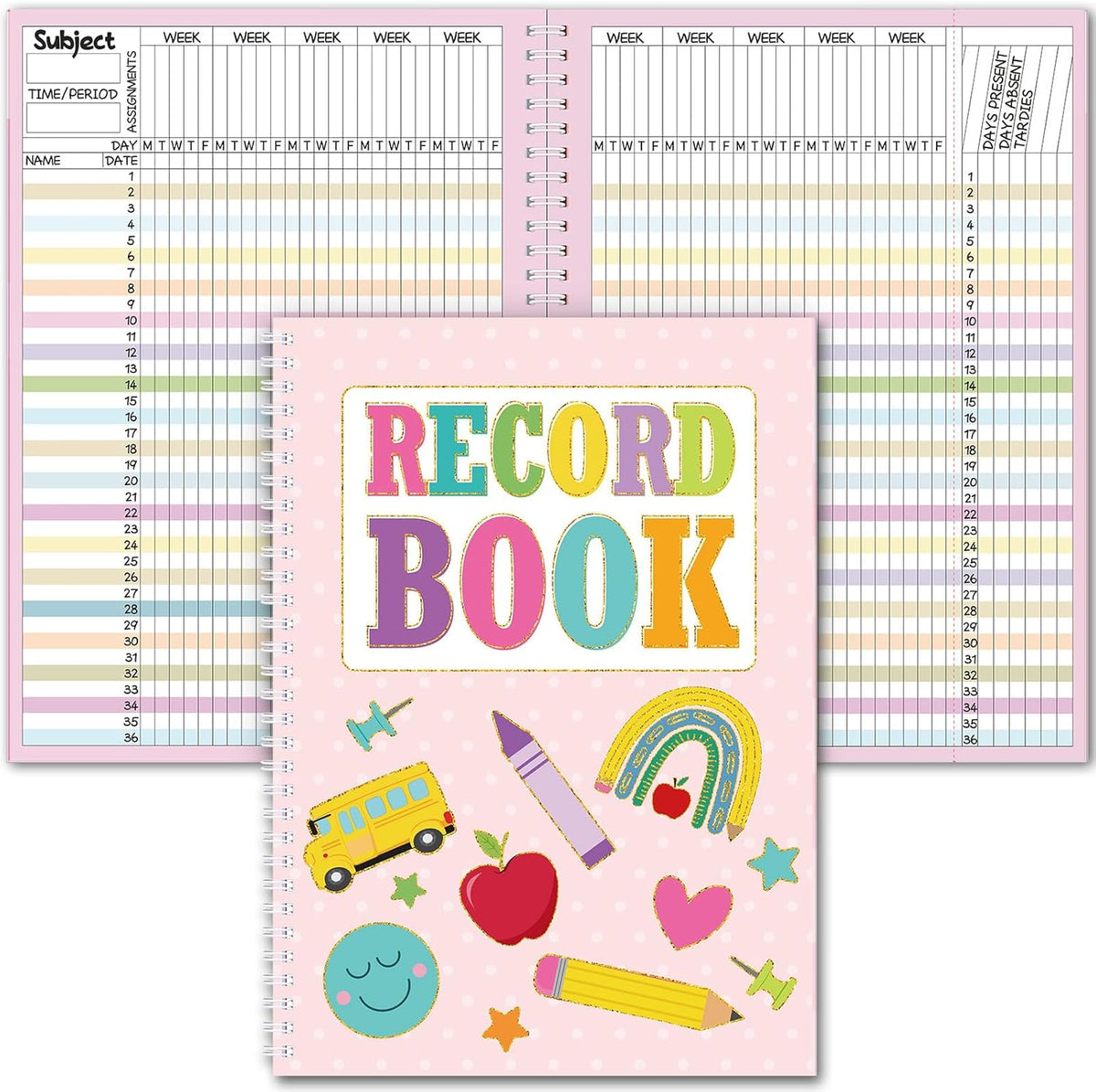 Fuyoooo Teacher Record Book Teacher Grade Books 2025-2026 Spiral Bound Record Class Grade Book Office Favors Gift for Classroom Attendance Supplies Decoration Double Sided(Pastel)