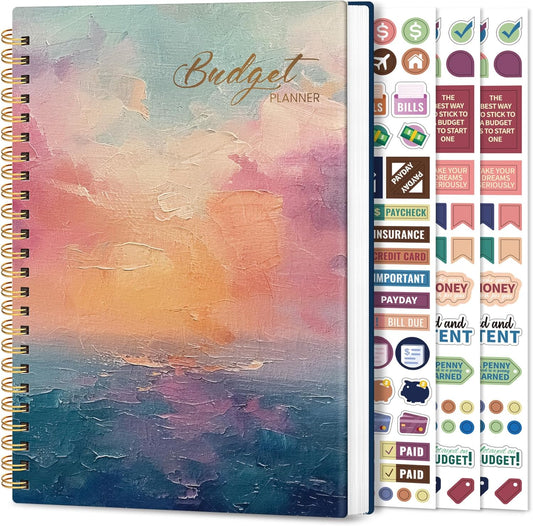 Aesthetic Budget Planner - Monthly Finance Planner with Expense Tracker Notebook, Undated Bill Organizer to Manage Your Finances, Account Book with Colorful Pattern-Sunset