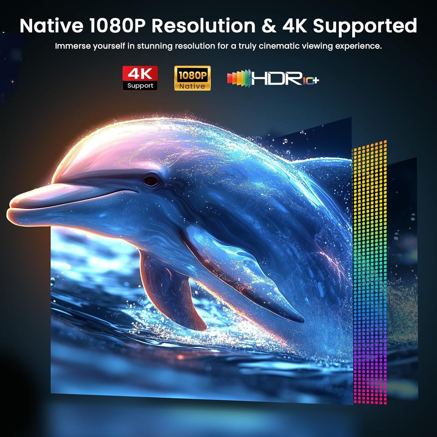 [Auto Focus & High Brightness] Outdoor Projector with WiFi and Bluetooth, Native 1080P Movie Projector, 4K Support, Auto Keystone & 50% Zoom, JOWLURK Projector Compatible with iOS/Android/TV Stick