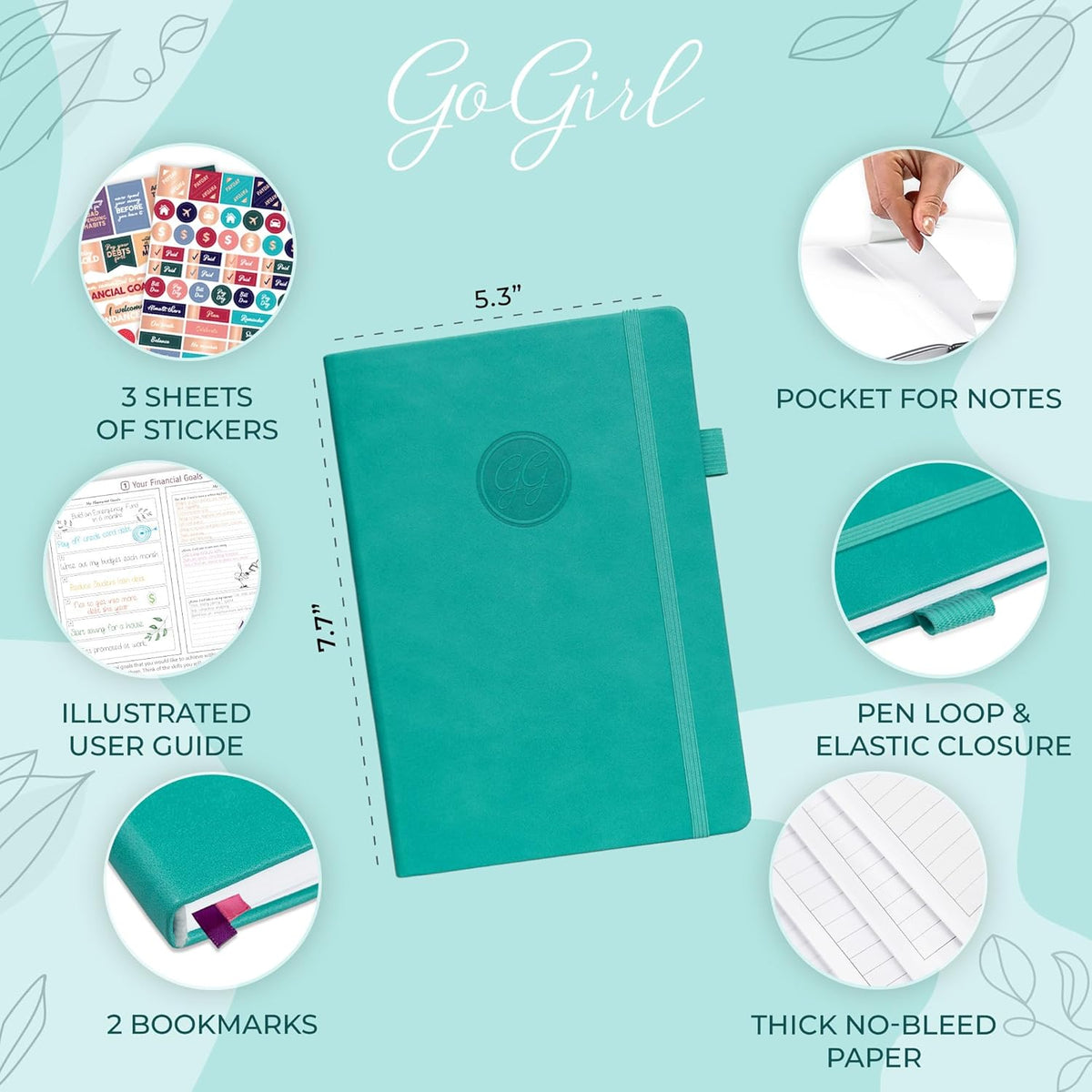 GoGirl Budget Planner – Monthly Financial Planner Organizer Budget Book. Expense Tracker Notebook Journal to Control Money, Compact (Turquoise)