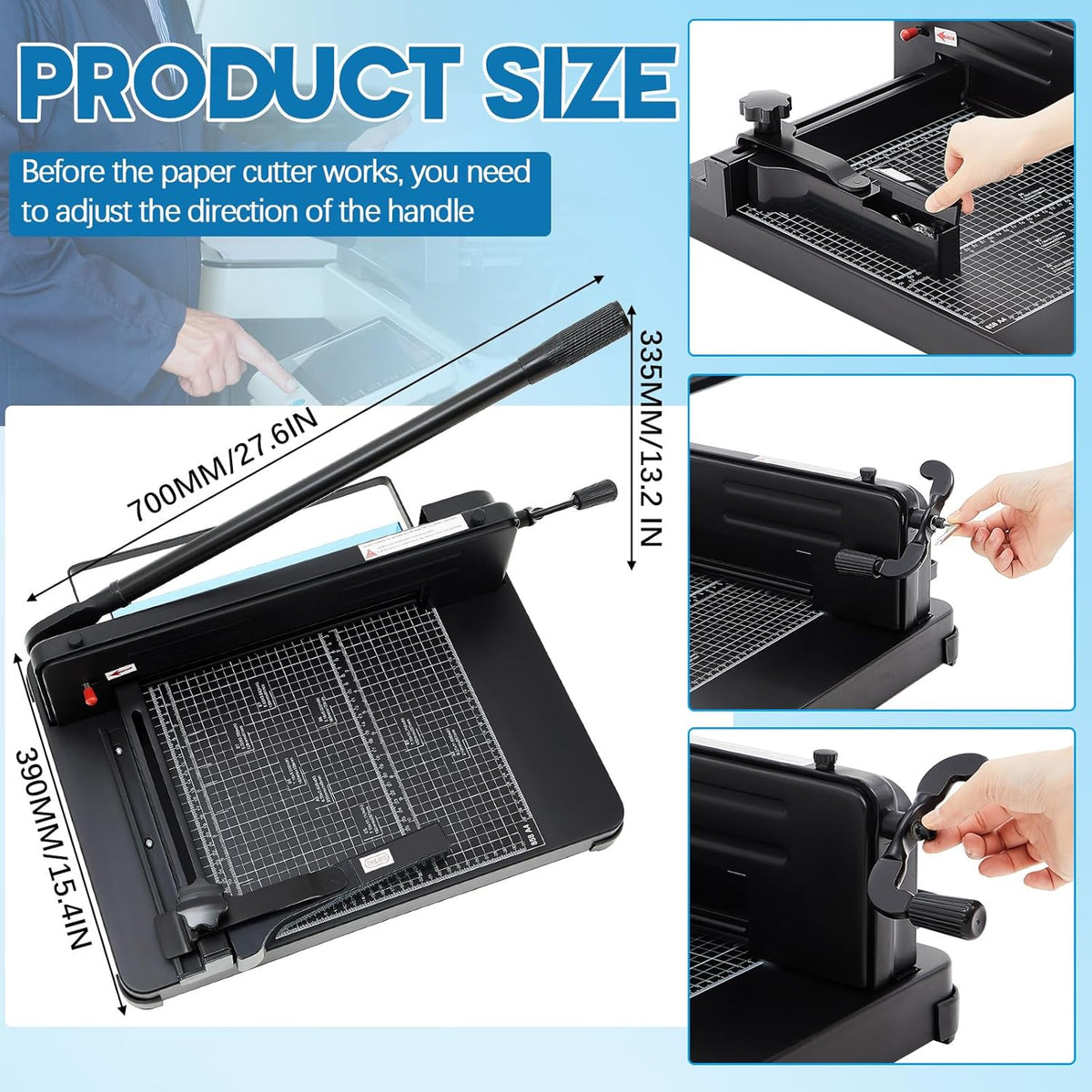12 Inch A4 Heavy Duty Guillotine Paper Cutter 400 Sheet Capacity Guillotine Paper Cutter Stack Cards Trimmer Solid Steel with Metal Base for Cardstock Leather Office Home School (Black)