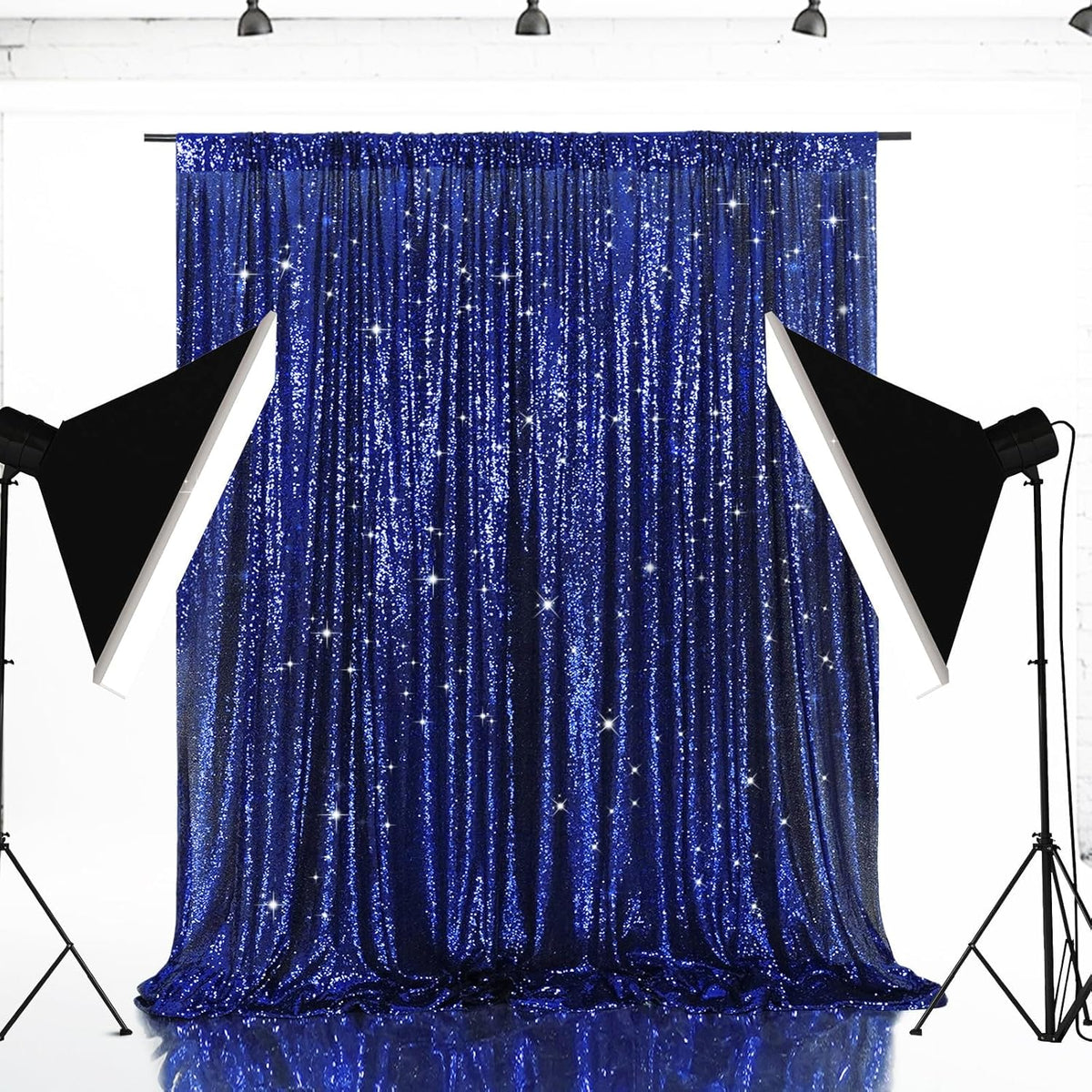 Eternal Beauty Navy Blue Sequin Backdrop, 6x8 Ft Glitter Background Curtains for Shimmer Photography Party Wedding Birthday Independence Day Back Drop Decor