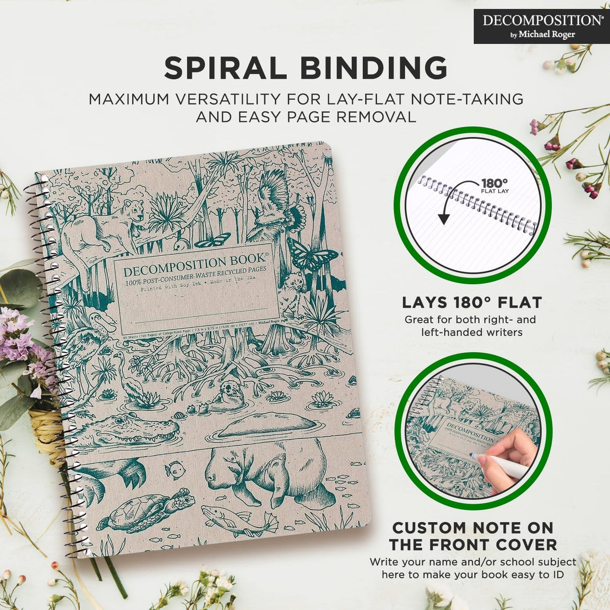 Decomposition Everglades College Ruled Spiral Notebook - 9.75 x 7.5 Journal with 160 Lined Pages - 100% Recycled Paper - Notebooks for School Supplies, Home & Office - Made in USA