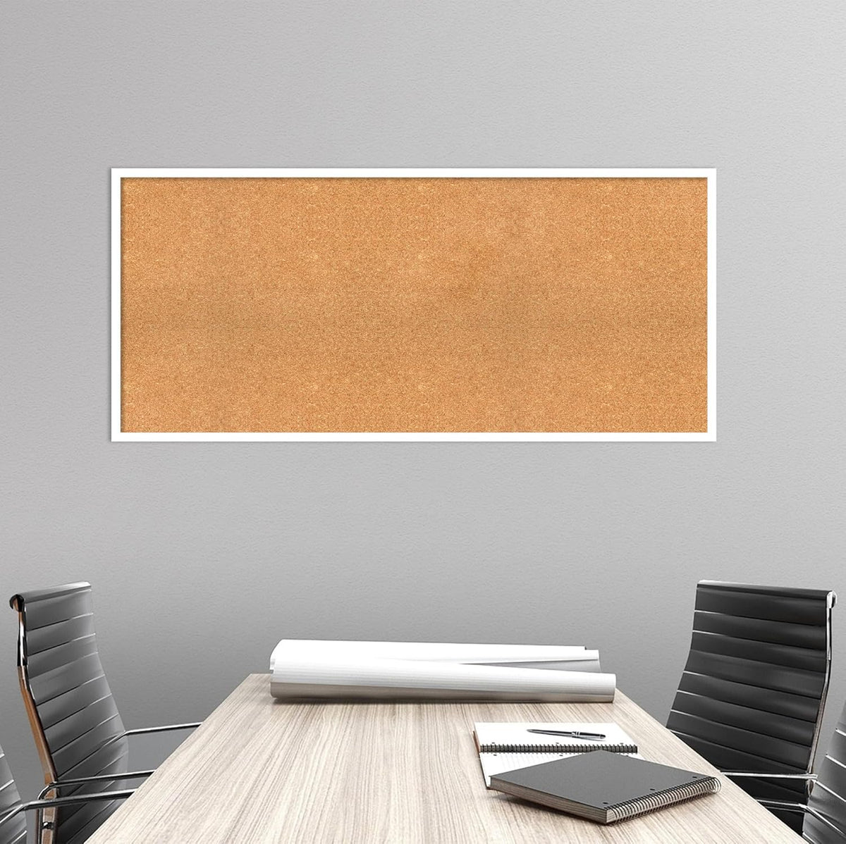Amanti Art Natural Cork Board for Wall, 23x51 Vision Board with White Frame, Oversize Corkboard Office Decor for Home Organization, Modern Corkboard Pinboard to Display Items for Home Organization in