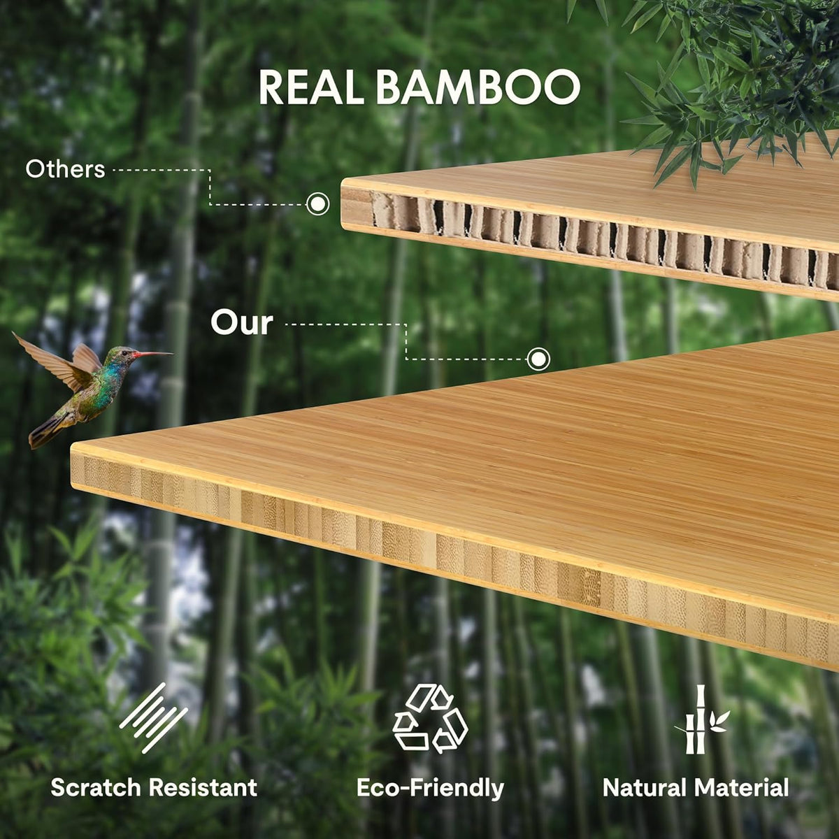 FLEXISPOT EN2 Whole-Piece Bamboo Standing Desk with Clamp Power Strip, 55 x 28 Electric Stand Up Height Adjustable Desk with Cable Management (Black Frame + 55" Bamboo Top, 2 Packages)