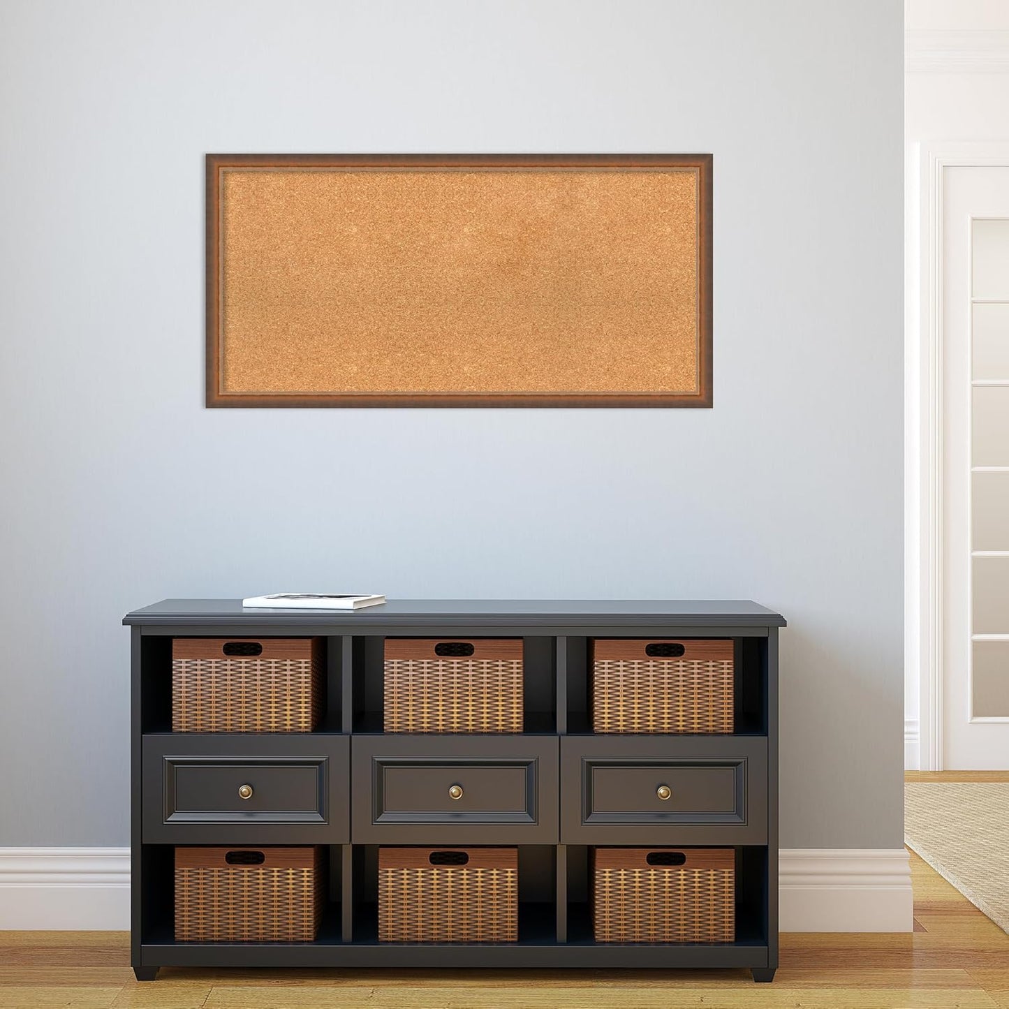 Amanti Art Natural Cork Board for Wall, 20x40 Vision Board with Bronze Frame, Large Corkboard Office Decor for Home Organization, Modern Corkboard Pinboard to Display Items for Home Organization in