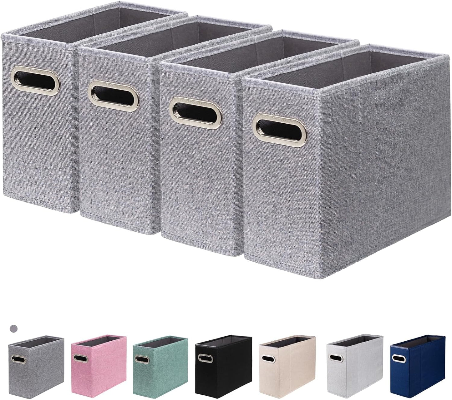 4 Packs Letter Size File Organizer, File Folders Organizer, Fabric Storage Box, Collapsible Paper Organizer with Metal Handle, Smooth PVC Rails, Only Box (Gray)