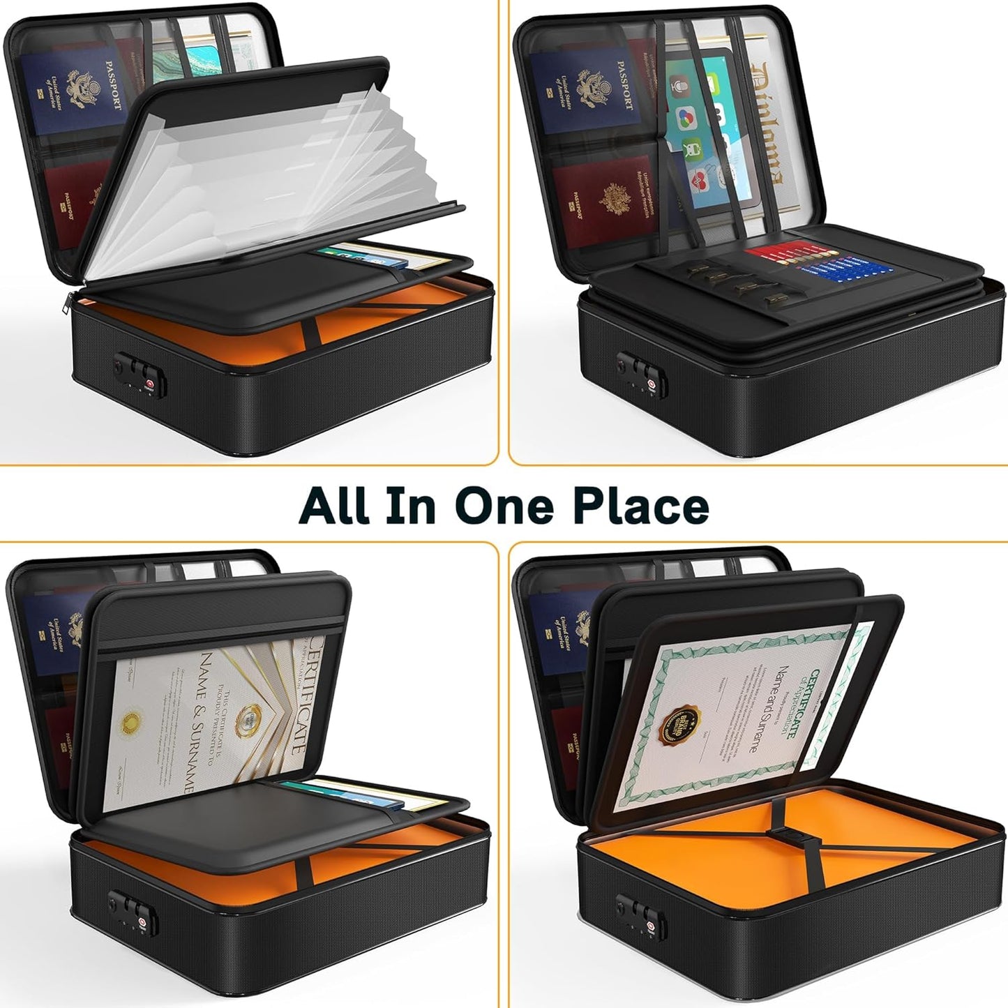 Noiposi Document Organizer with 5200℉ Heat Insulated,15.0"x11.0"x4.3" Water Resistant and Fireproof Document Box,Portable Home Travel Safe Storage Box for Important Documents,File