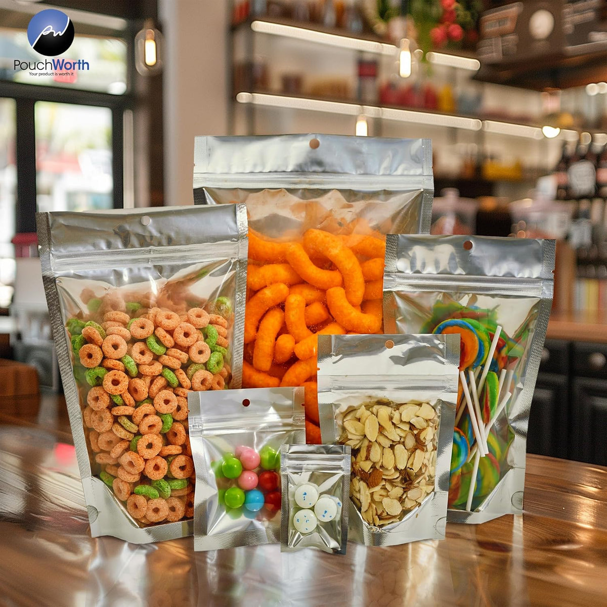 100 Pieces 3.5" x 4.5" Clear/Silver Resealable 3 Seal Pouch Bags Mylar Food Packaging with Tear Notches