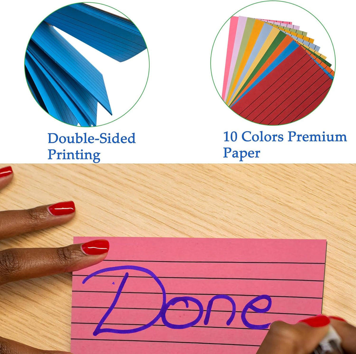 Index Cards 500Pcs, 3 x 5 Inches Ruled Index Cards, Colored Index Flash Cards, Lined on Both Side Colored Notecards for Study, Learning, Memory, Recipe Cards (10 Colors)