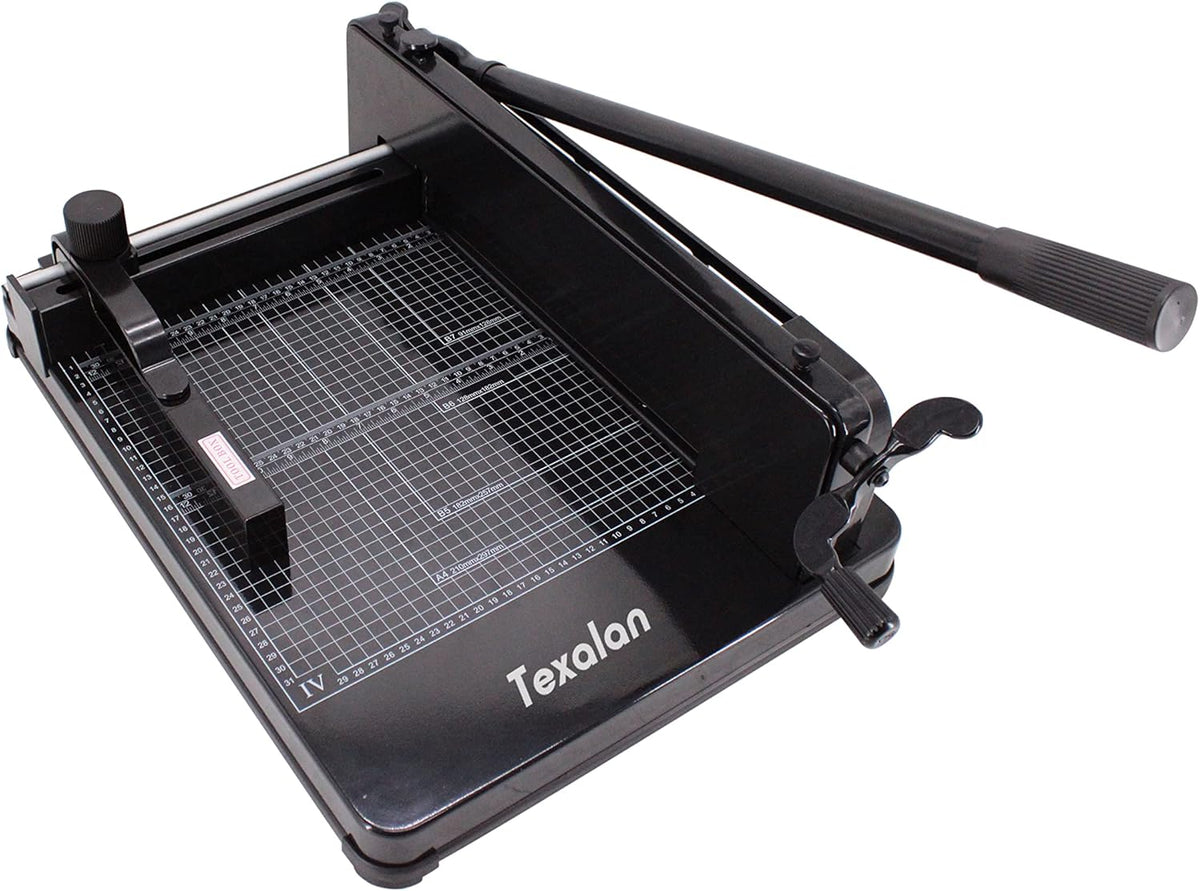 Heavy Duty Guillotine Paper Cutter - 400 Sheets Capacity, A4 12" Stack Paper Trimmer, Steel Base, Black
