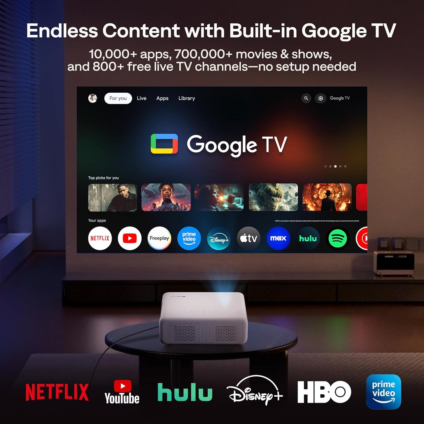 Aurzen EAZZE D1G 4K Supported Google TV Smart Projector with WiFi & Bluetooth, Auto Focus & Keystone, Dolby Audio, Zoom, Movie, Portable Mini Projector for Home & Outdoor Use