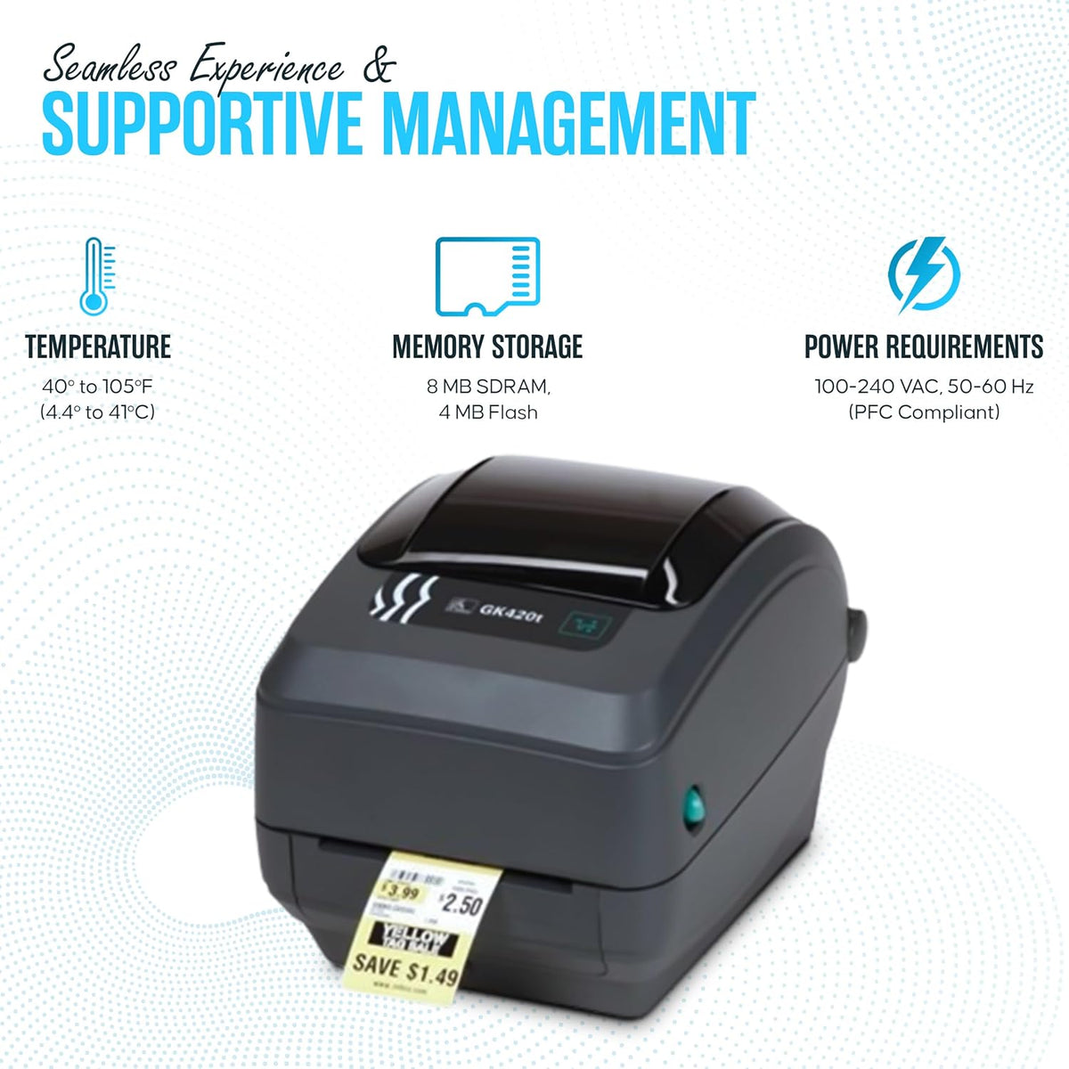 GK420T Zebra Thermal Transfer Monochrome Desktop Printer for Labels, Receipts, Barcodes, Tags, and Wrist Bands - with USB, Ethernet Port Connectivity & Microfiber Cleaning Cloth