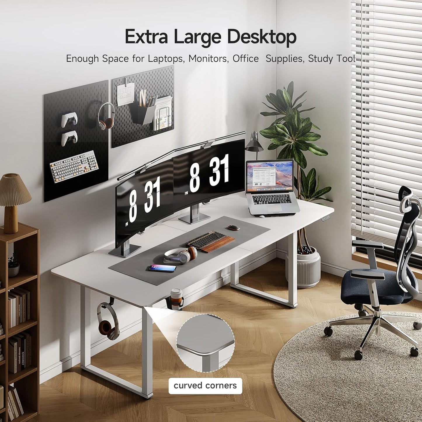 Standing Desk, 71x32 Inches Rectangle Stand Up Desk with 4 Legs, Dual Motor and Memory Controller, Adjustable Height from 28-46 Inches for Home and Computer Workstation, White