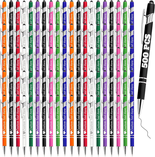 Personalized Pens Bulk 500 with Name Custom Engraving Ballpoint Pens with Stylus Tip Customized Smooth Writing Pens Personalized Gifts for Anniversary Birthday or Graduation(Assorted,Black Ink)