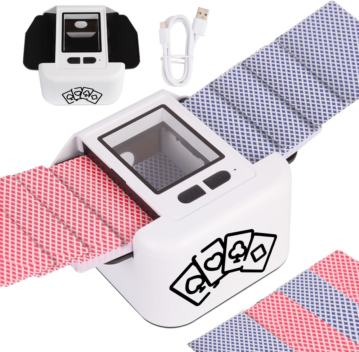 Rechargeable Automatic Card Shuffler 2 Decks, 2000 mAh Built in Battery USB-C Charge, Low Noise Fast Shuffler, Smart Auto Shuffler for UNO Poker Skip-Bo Canasta Texas Hold'em Skyjo