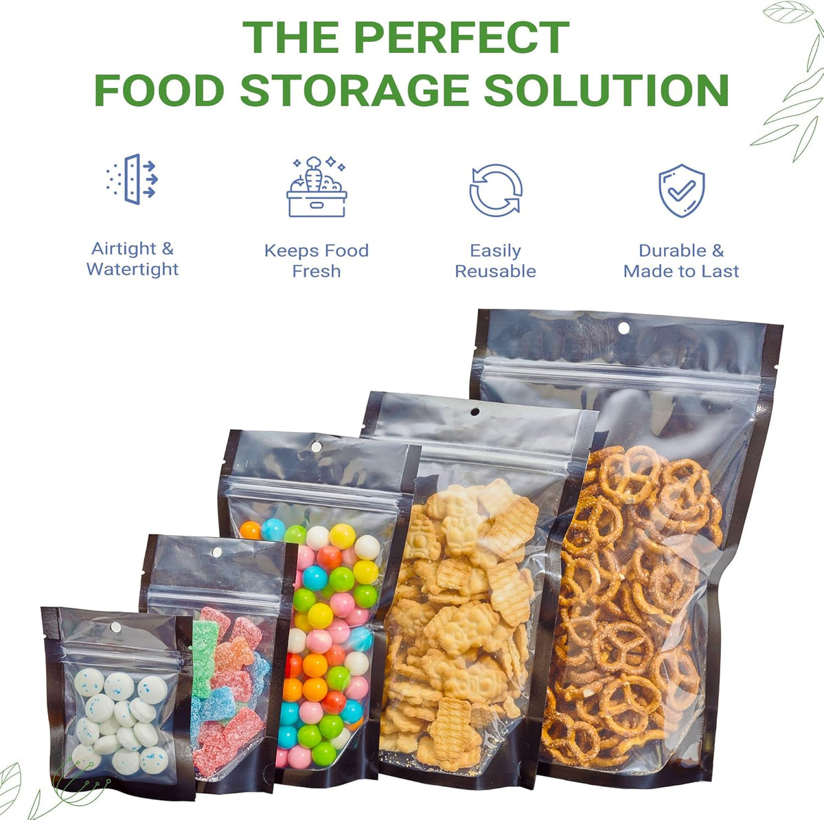 100 Pack 3.5"x4.5" Mylar Clear/Black Nylon Resealable Flat Bags Heat Seal Zipper Lock Reusable Storage Pouches for Zip Food Storage Lock Packaging with Tear Notches