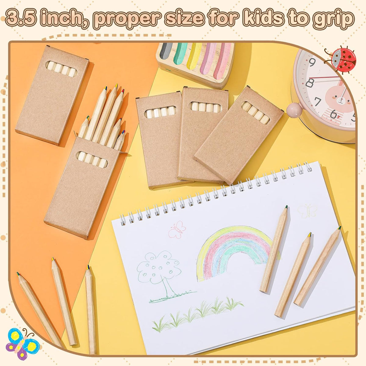 Ctosree 24 Packs 4 in 1 Rainbow Pencils 3.5 Inch Mini Colored Pencils Bulk in Kraft Boxes Gift for Kids Classroom School Drawing Birthday Christmas Party Favor, 6 Per Pack