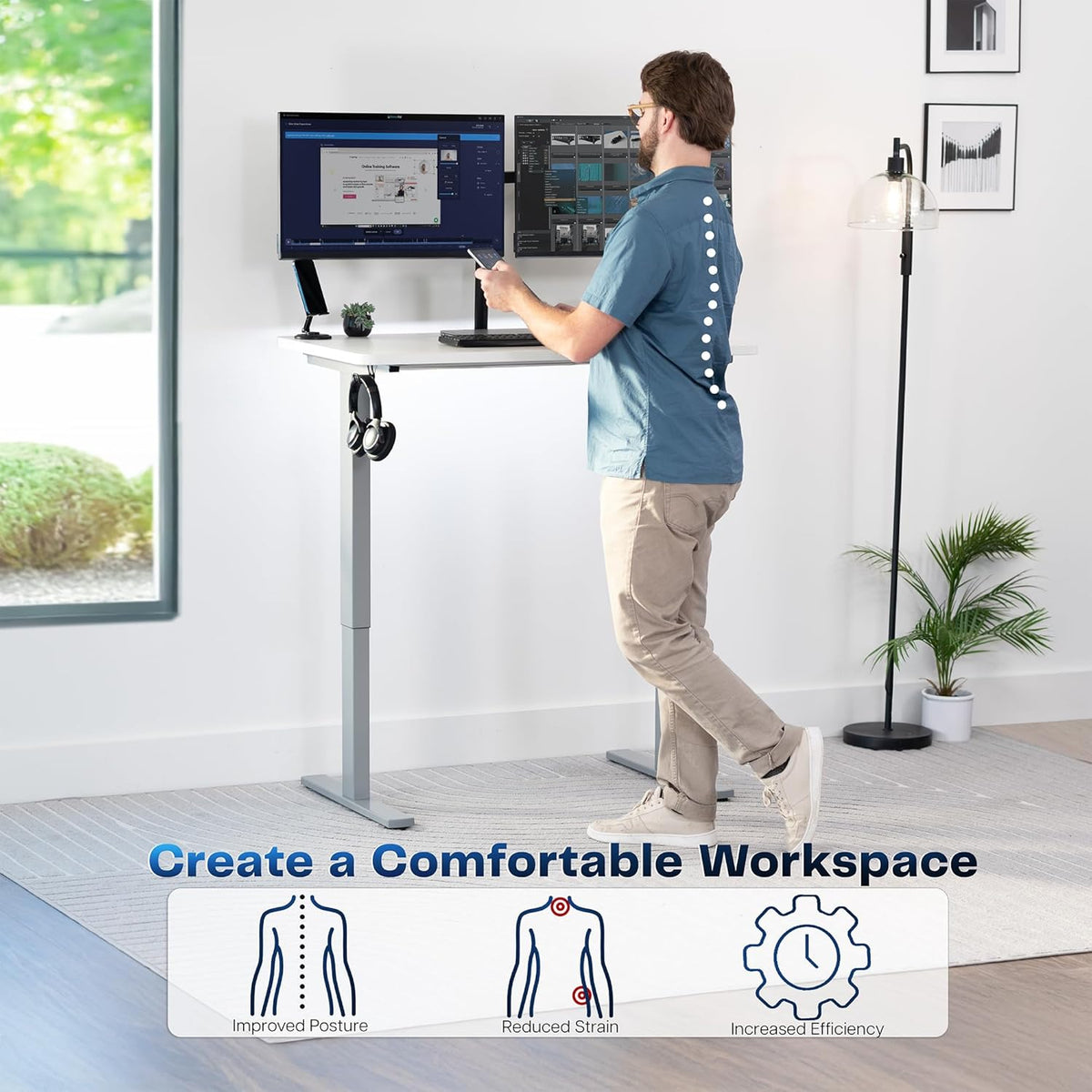 VIVO Electric 43 x 24 in Standing Desk, Memory Height Adjustment, 1B Series, One-Piece White Top, Gray Frame, DESK-KIT-1G4W