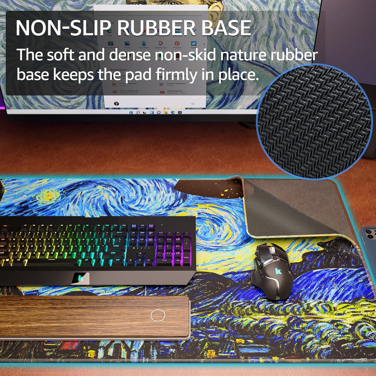 KTRIO Large Gaming Mouse Pad with Stitched Edges, Extended Mousepad with Superior Micro-Weave Cloth, Non-Slip Base, Water Resist Keyboard Pad for Gamer, Office & Home, 31.5x15.7in, Starry Night