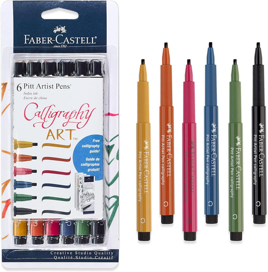 Faber-Castell Calligraphy Pitt Artist Pen Set - Multi Colored Calligraphy Pens (6 Count)