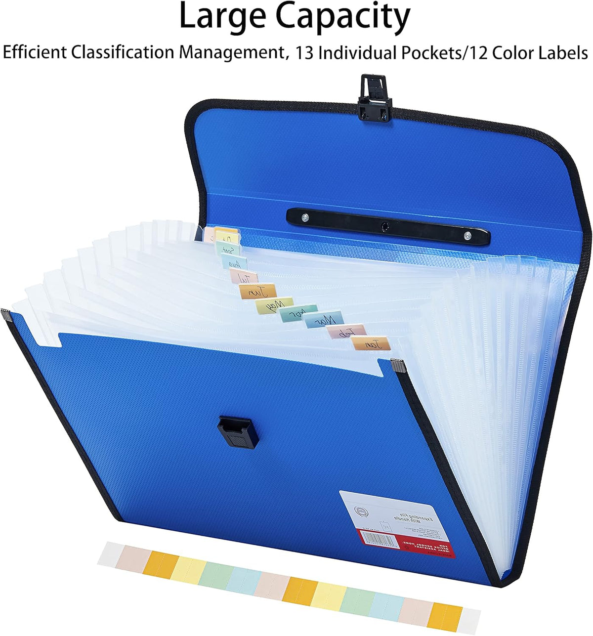 JIZISO Legal Size 13 Pocket Accordian File Organizer Expanding File Folder for FC A4 Paper, Briefcase File Case with Durable Handle & Buckle Closure for School Home & Business (Blue-2)