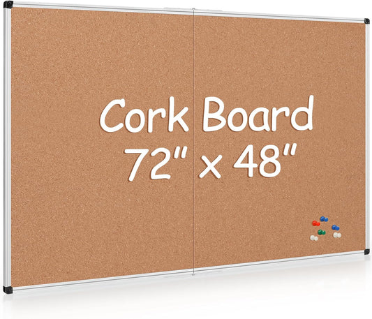 Board2by Extra Large Cork Bulletin Board 72" X 48", Foldable Notice Pin Board for Wall, Silver Aluminum Framed 6'x4' Corkboard, Wall Mounted Noticeboard with 36 Push Pins for School, Home & Office