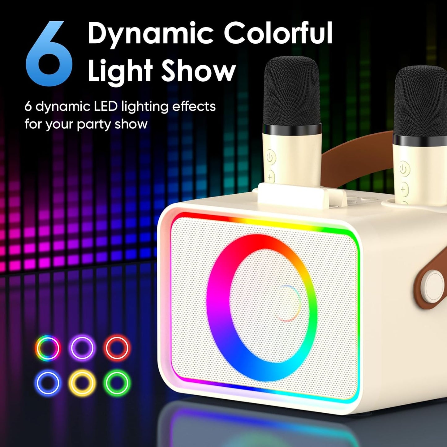 Karaoke Machine,Portable Bluetooth Speaker with 2 Wireless Microphone for Adults & Kids with LED Lights, Karaoke Microphone with PA System Supports USB/TF/AUX,Gift for Party (Beige)