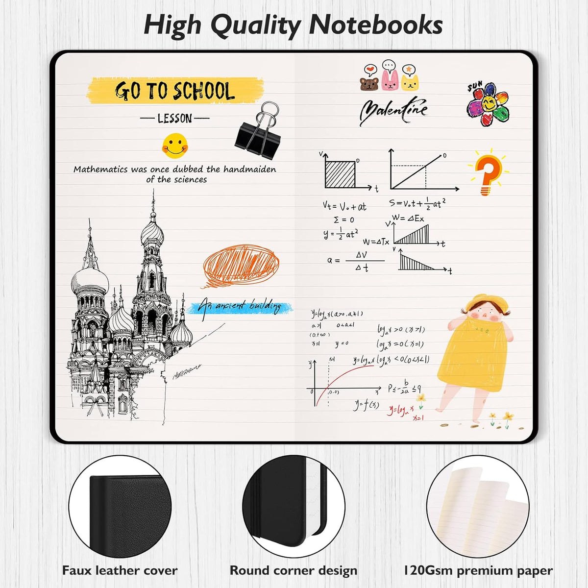 Huhuhero Lind Notebook Journals for Writing, 120Gsm Premium Thick Paper Hardcover Notebooks for Work, Business, Note Taking, Office School Supplies 5"×8.25" (10, Navy Blue)