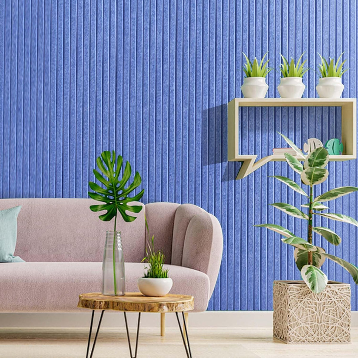 Large Cork Board for Office, 8 Pack Felt Wall Tiles with Slat Wall Paneling and Safe Removable Adhesive Tabs, Felt Bulletin Board Pin Board Cork Boards for Walls (Blue)