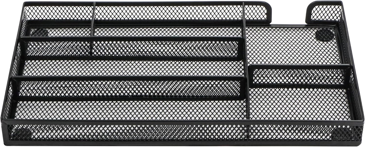 Annova Desk Drawer Organizer Tray for Office Organization - Metal Mesh - Storage Tray with Dividers for Pens, Desktop Accessories, Bathroom, Kitchen, Makeup and Office Supplies (Small, Black)