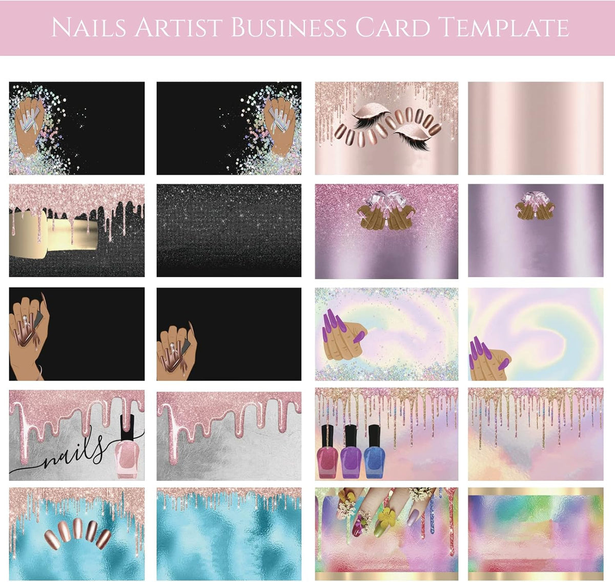 Custom Business Cards Personalized Business Cards for Small Business 300gsm Matte Paper Front & Back Sides Printed 3.5" x 2" - Nails Artist Template