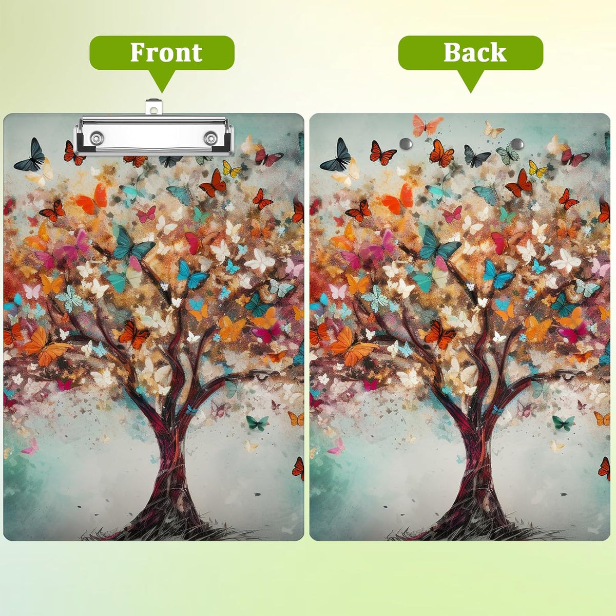 Colorful Blossoming Tree Clipboard,Decorative Acrylic Clipboard with Low Profile Metal Clip for Office,School,Teachers,Students Standard Letter Size 9x12.5