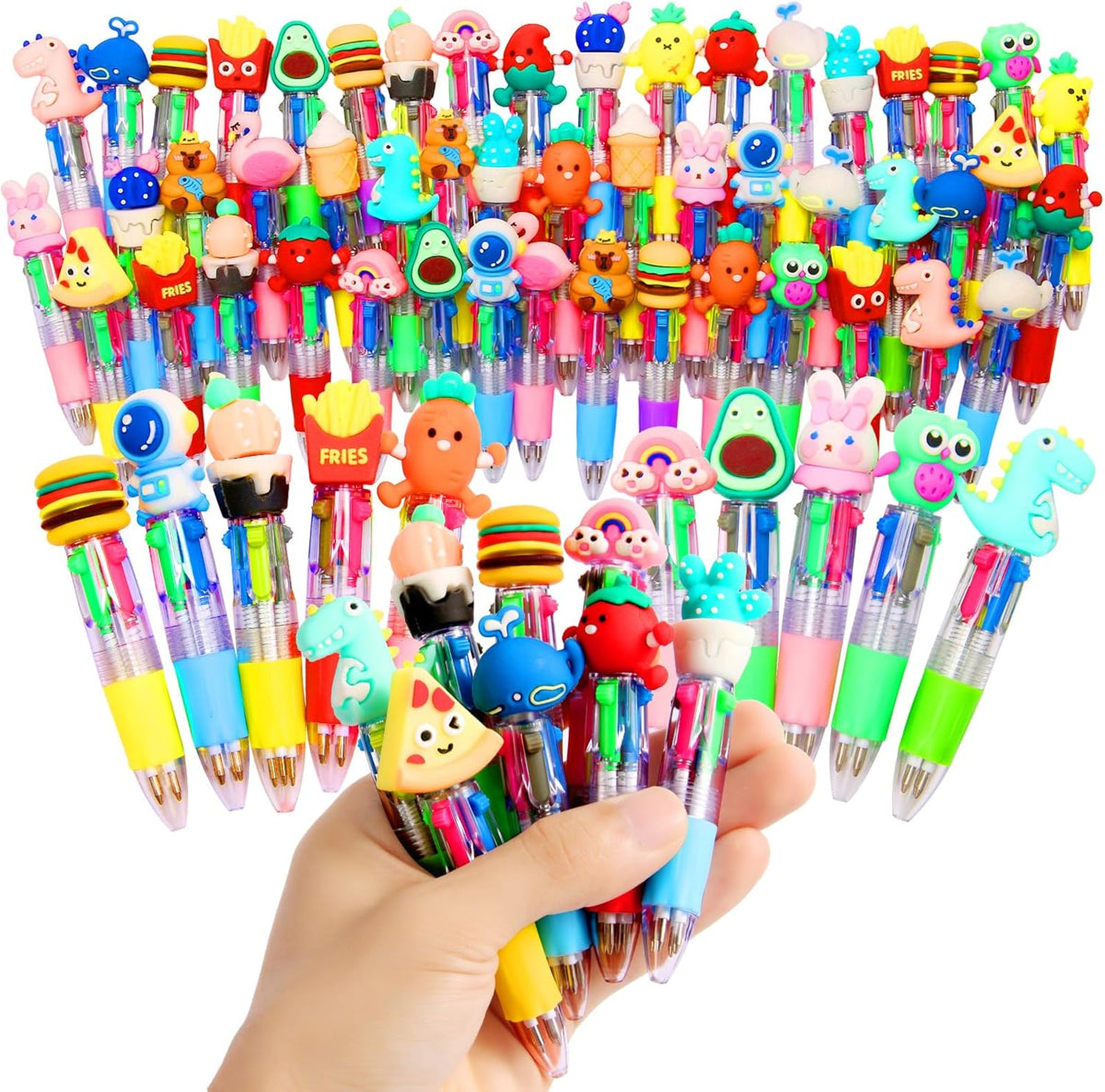 LiYiQ 50 Pcs Multicolor Pen in One Fun 4-in-1 Cute Pens Bulk Kawaii Cool Ballpoint Pens for Kids Fun Gifts (50)