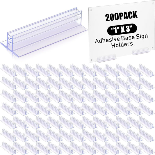 Fulmoon 200 Pcs Sign Holder, Adhesive Base Sign Holders Multiple Uses for Counters, Warehouses, Base Holders with Strong Adhesive (1*3in)