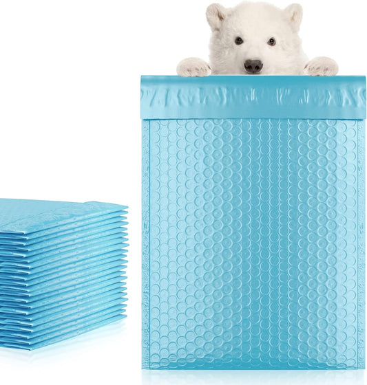 Light Blue Poly Bubble Mailers Self Seal, 9.5 x 13.5 Inch. Pack of 100 Bubble Packaging Envelopes for Shipping. Durable Padded Envelopes Waterproof. Self Seal Padded Mailers. Shipping Packages