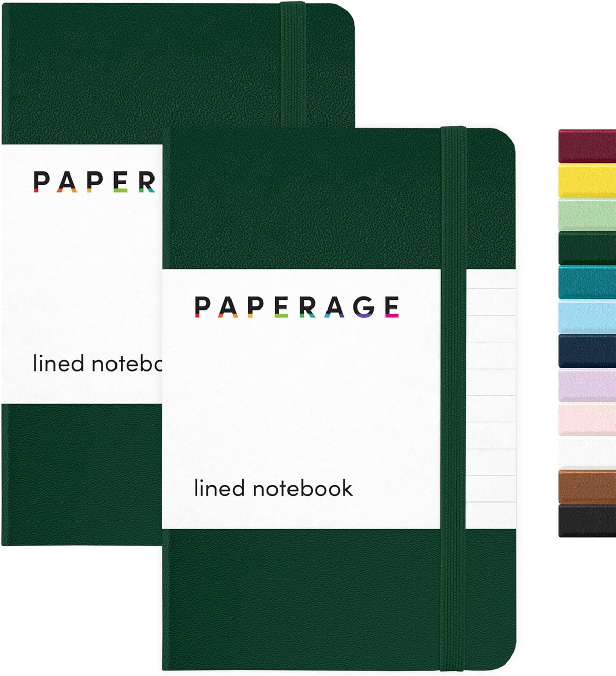 PAPERAGE Lined Pocket Journal Notebook, 2 Pack, (Dark Green), 160 Pages, Small Notebook, 3.6 inches x 5.6 inches - 100 GSM Thick Paper, Hardcover
