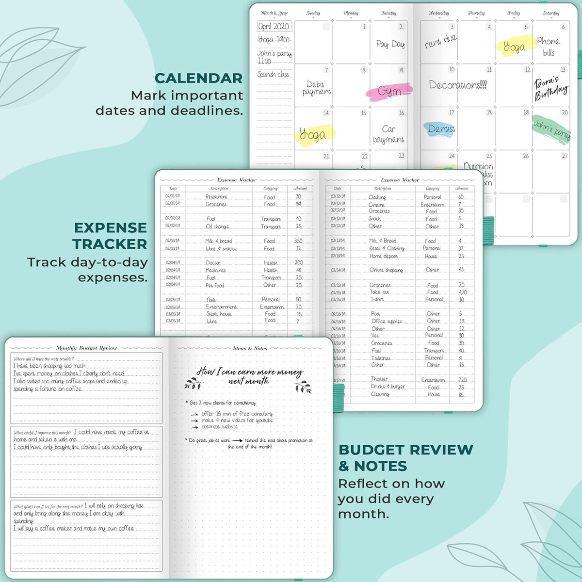 GoGirl Budget Planner – Monthly Financial Planner Organizer Budget Book. Expense Tracker Notebook Journal to Control Money, Compact (Turquoise)
